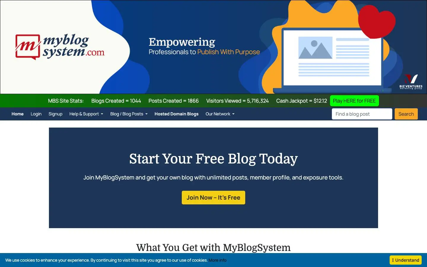 Screenshot of MyBlogSystem (myblogsystem.com)