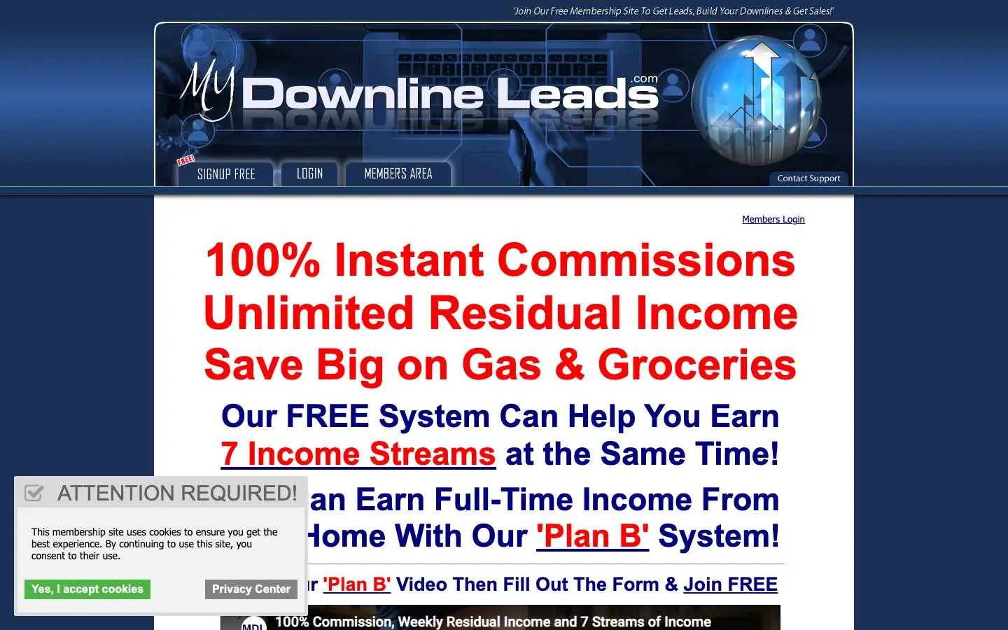 Screenshot of My Downline Leads (mydownlineleads.com)