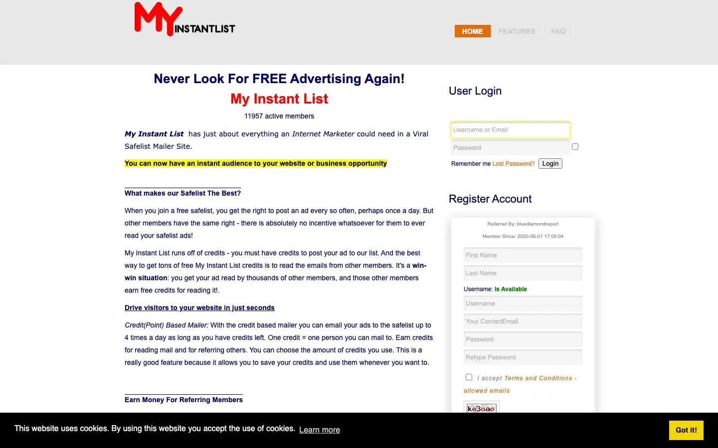 Screenshot of My Instant List (myinstantlist.com)