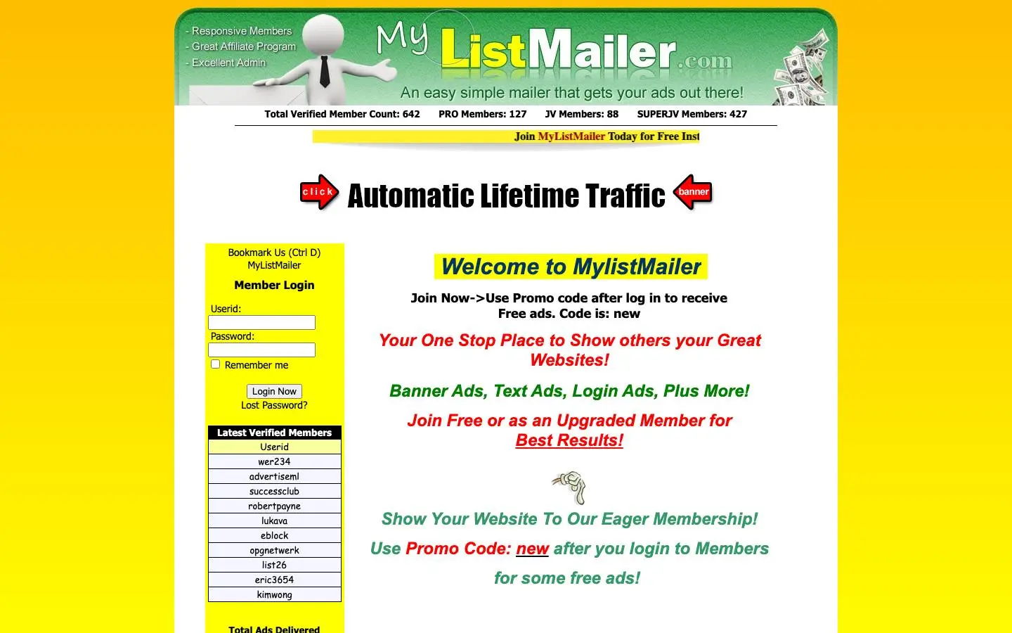 Screenshot of MyListMailer Presents Instant Mailing (mylistmailer.com)