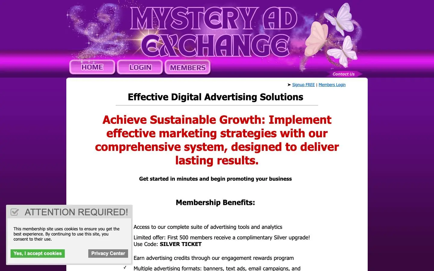 Screenshot of Mystery Ad Exchange (mysteryadexchange.com)