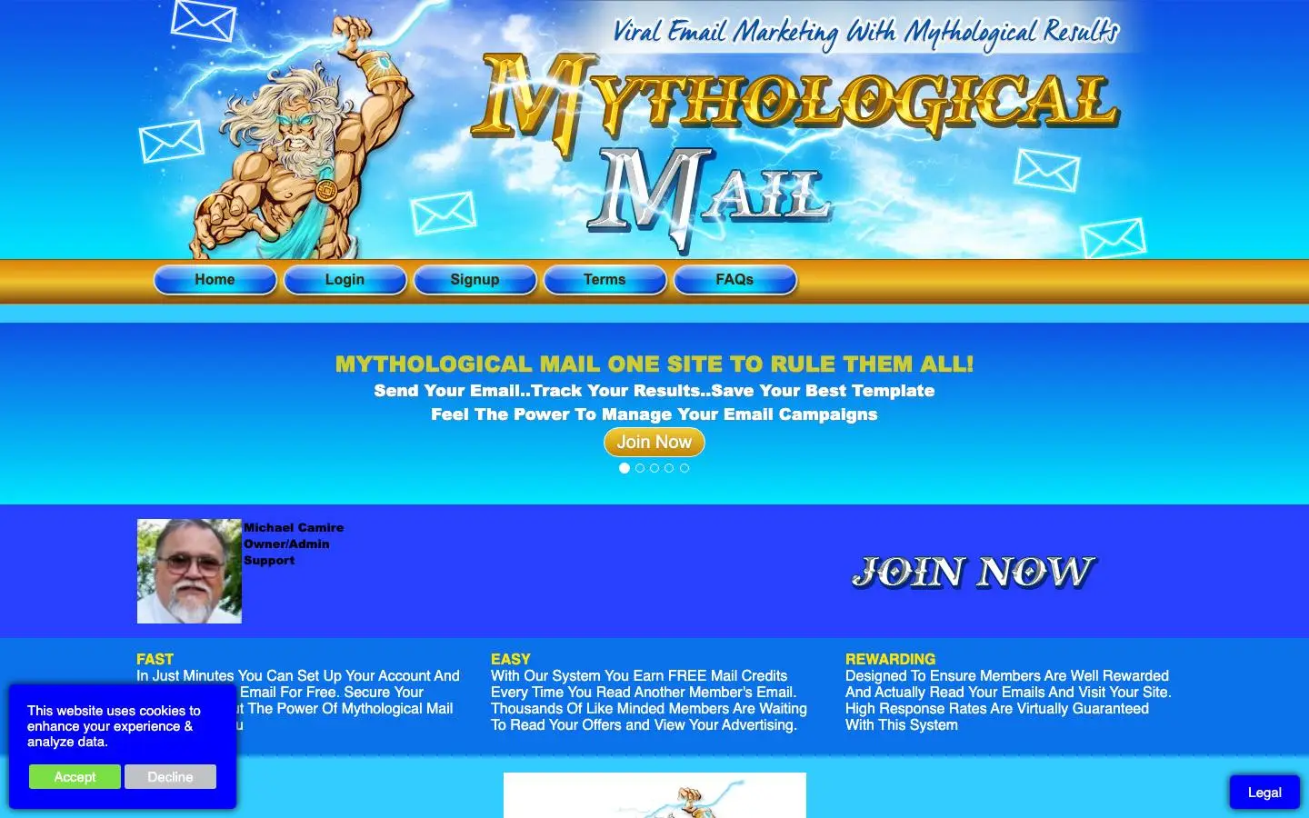 Screenshot of Mythological Mail (mythologicalmail.com)