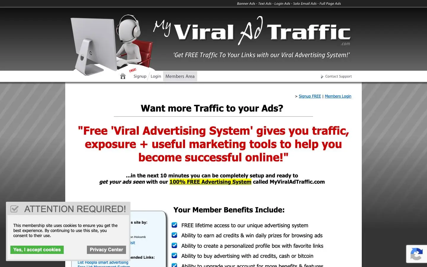 Screenshot of MyViralAdTraffic (myviraladtraffic.com)