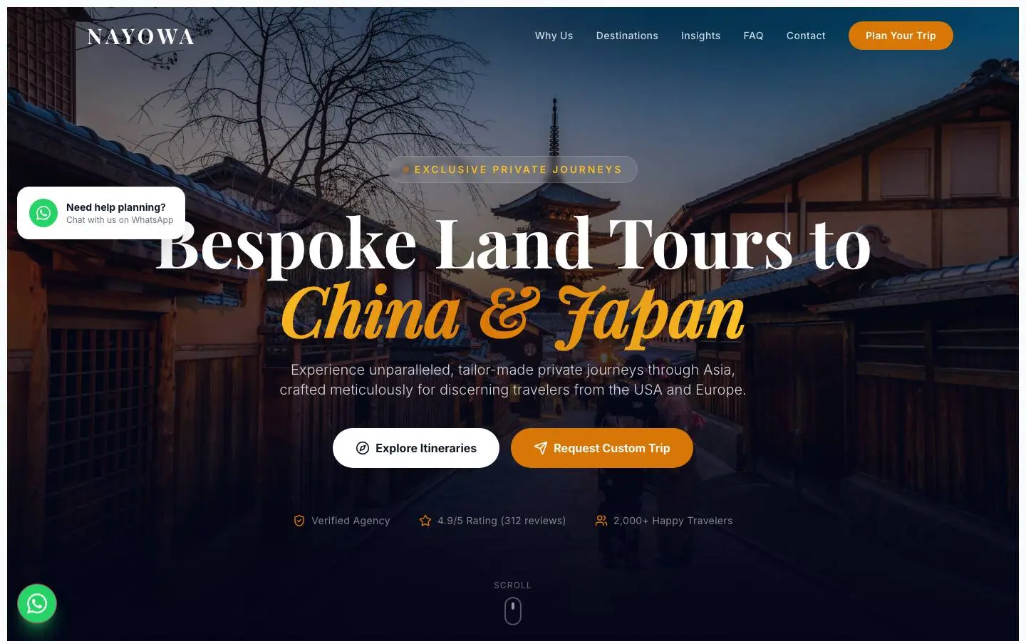 Screenshot of Custom Itenerary Page (nayowa.com)