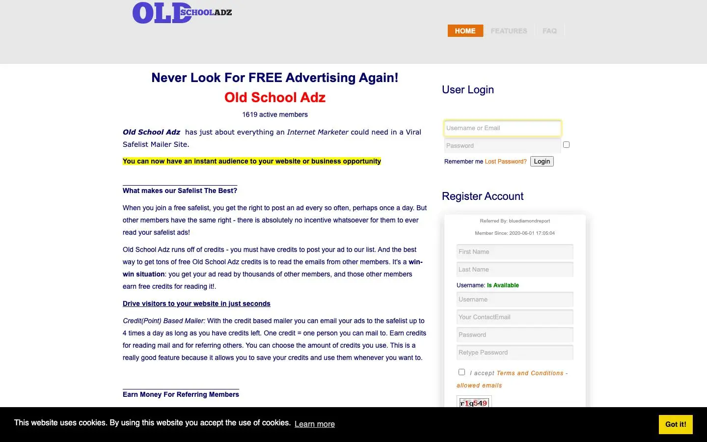 Screenshot of Old School Adz (oldschooladz.com)