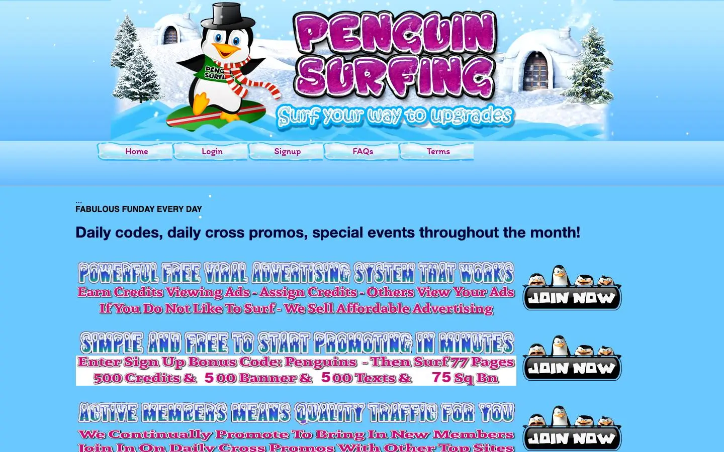 Screenshot of Penguin Surfing (penguinsurfing.com)