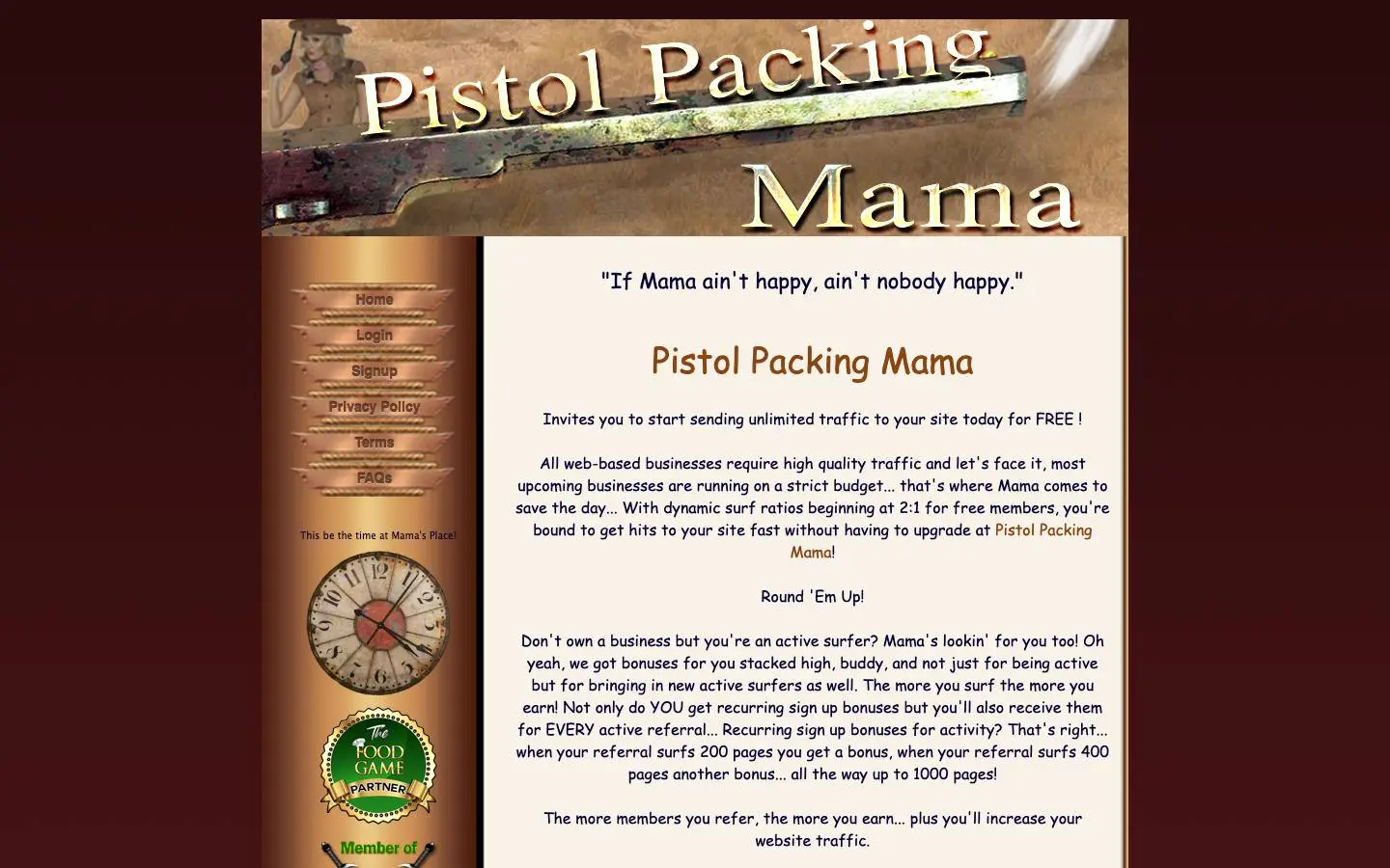 Screenshot of Pistol Packing Mama (pistol-packing-mama.com)