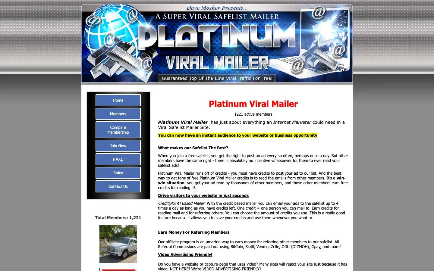 Screenshot of Platinum Viral Mailer (platinumviralmailer.com)