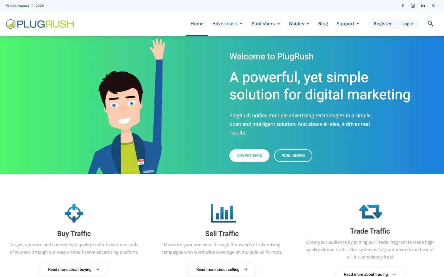 Screenshot of PlugRush Advertising Network (plugrush.com)