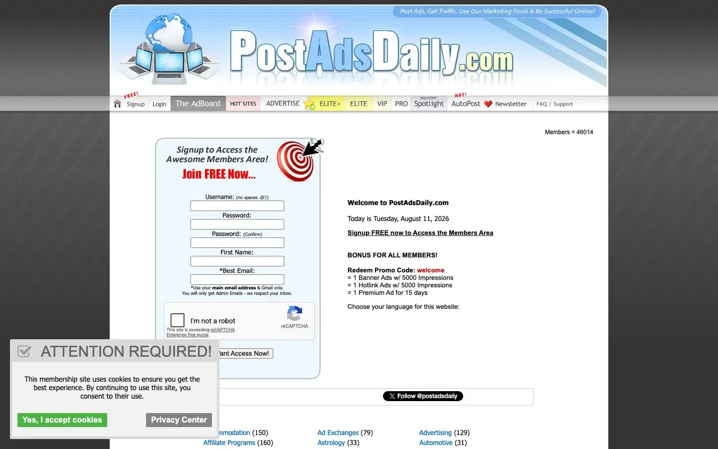 Screenshot of PostAdsDaily (postadsdaily.com)