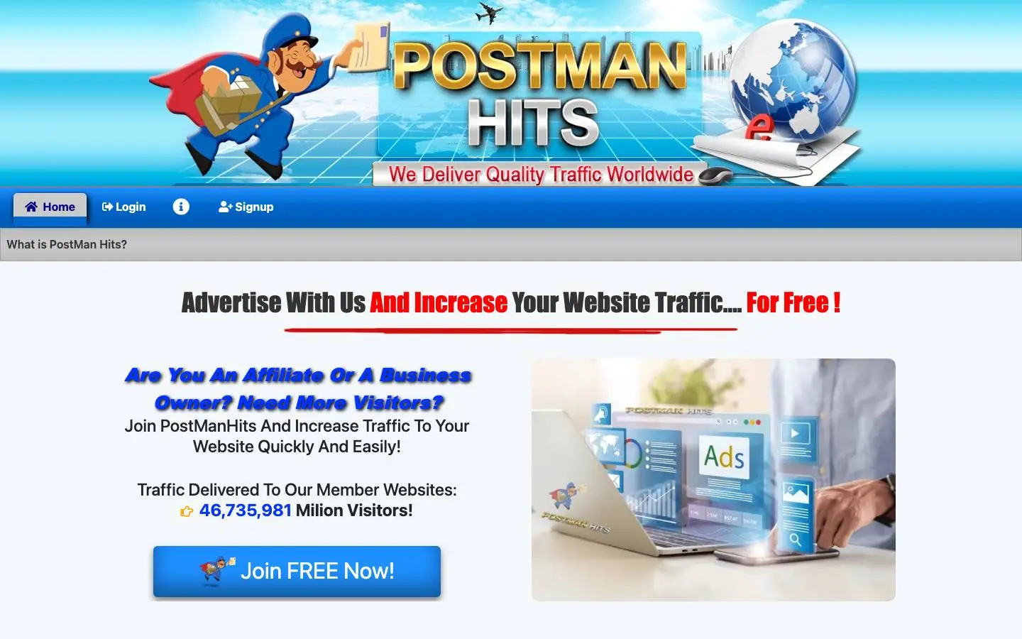 Screenshot of PostManHits (postmanhits.com)