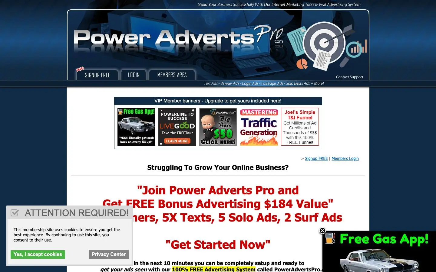 Screenshot of PowerAdvertsPro (poweradvertspro.com)