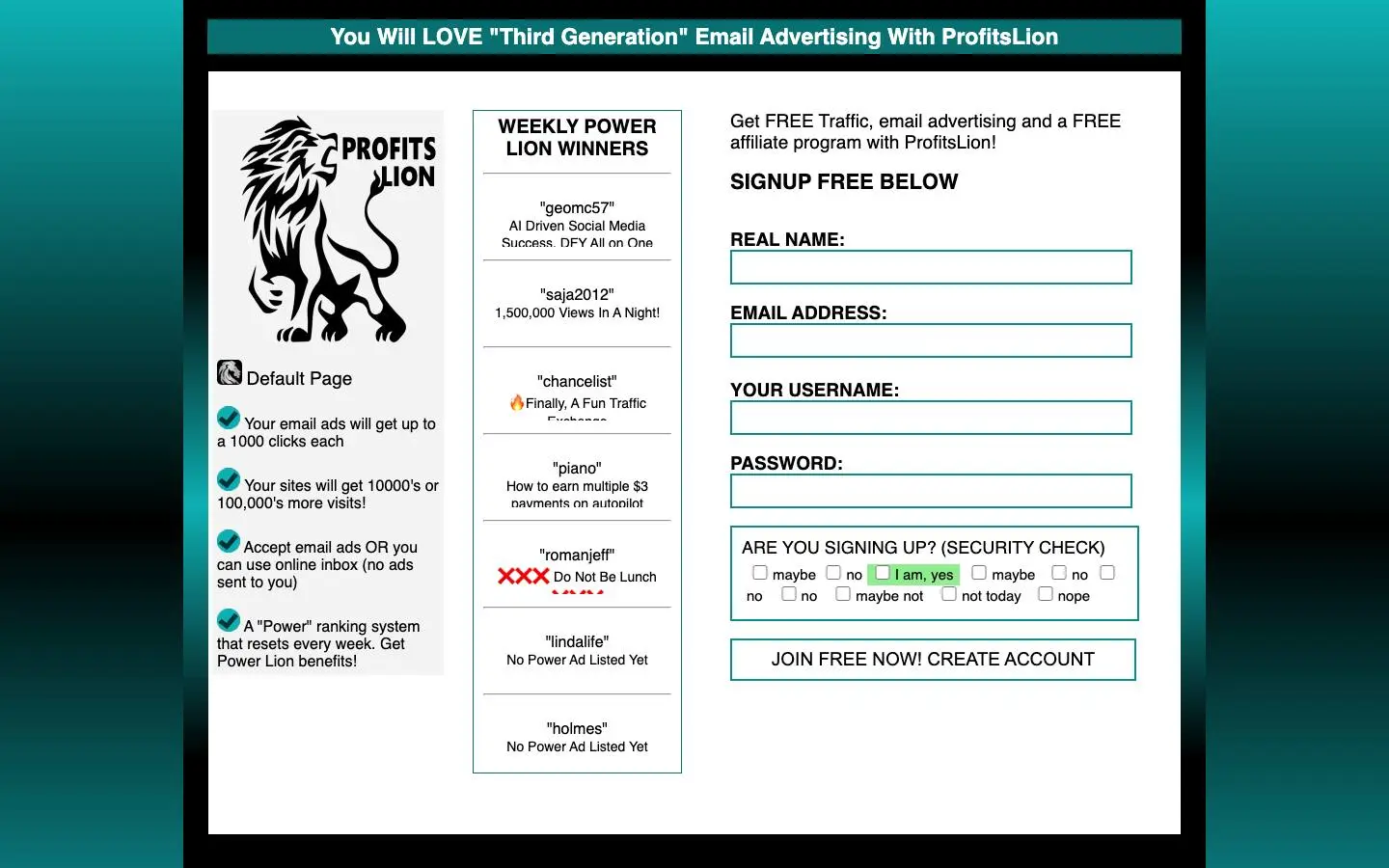 Screenshot of Profits Lion (profitslion.com)