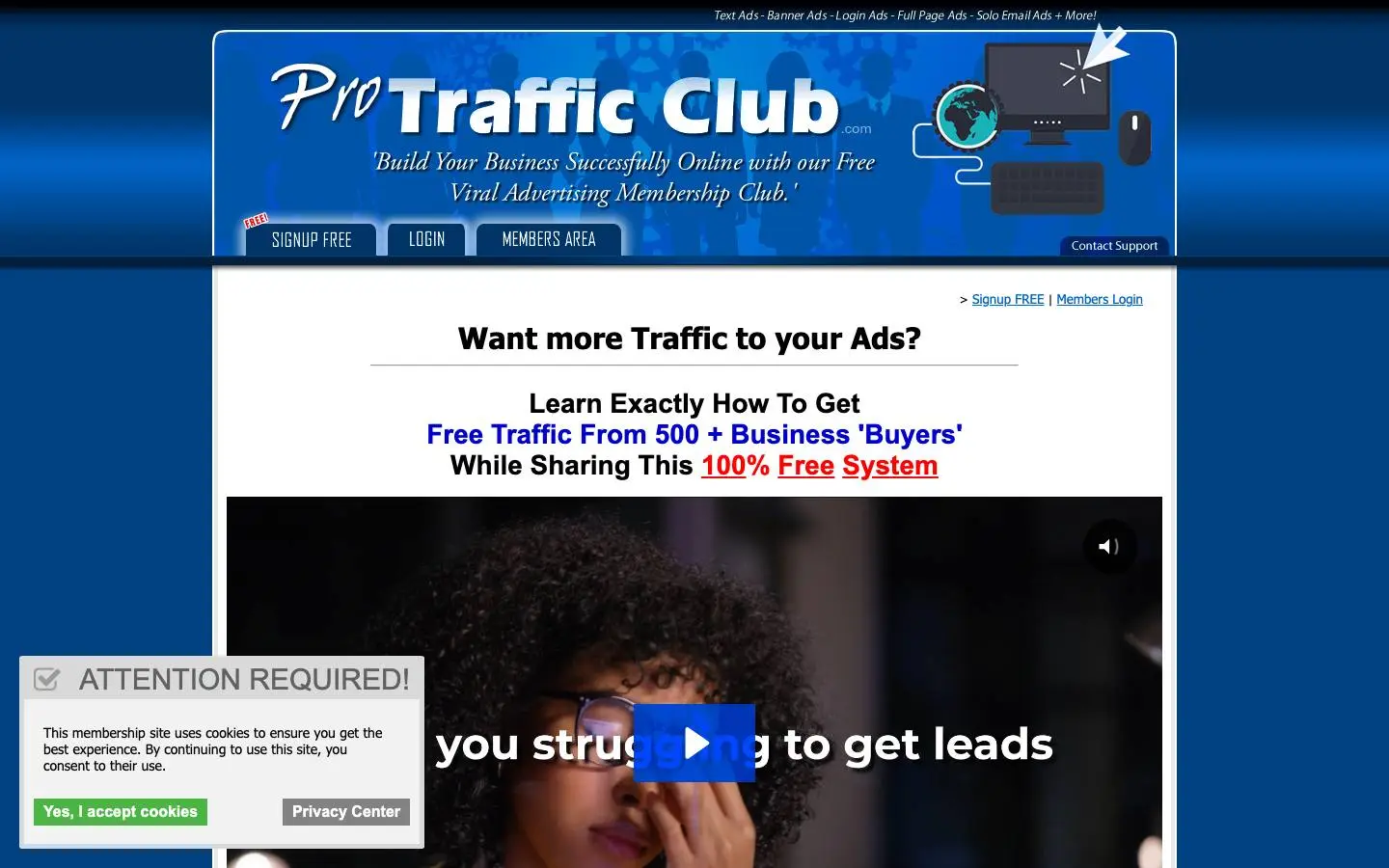 Screenshot of ProTrafficClub (protrafficclub.com)