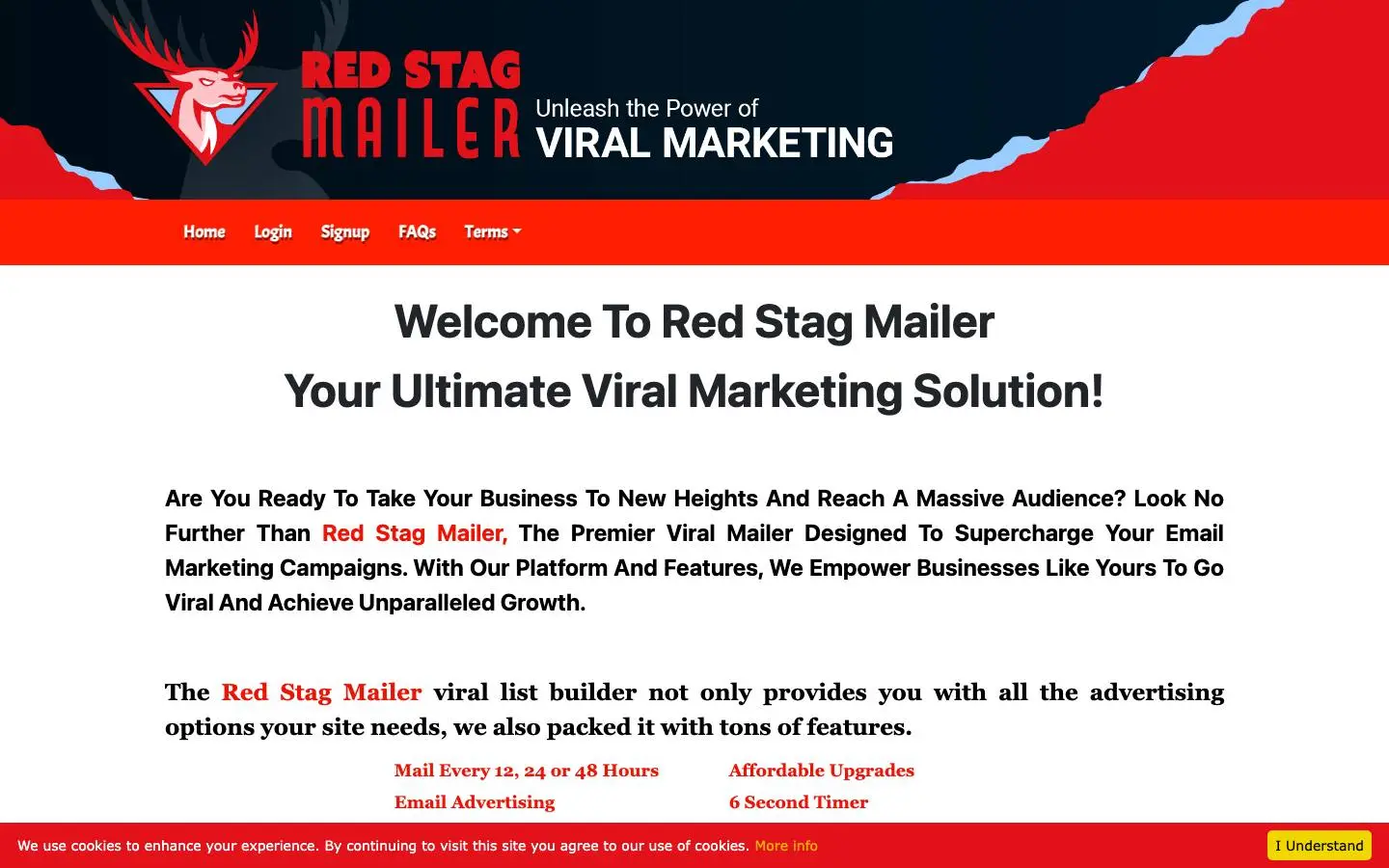 Screenshot of Red Stag Mailer (redstagmailer.com)