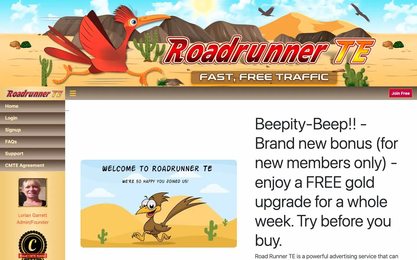 Screenshot of Road Runner TE (roadrunnerte.com)