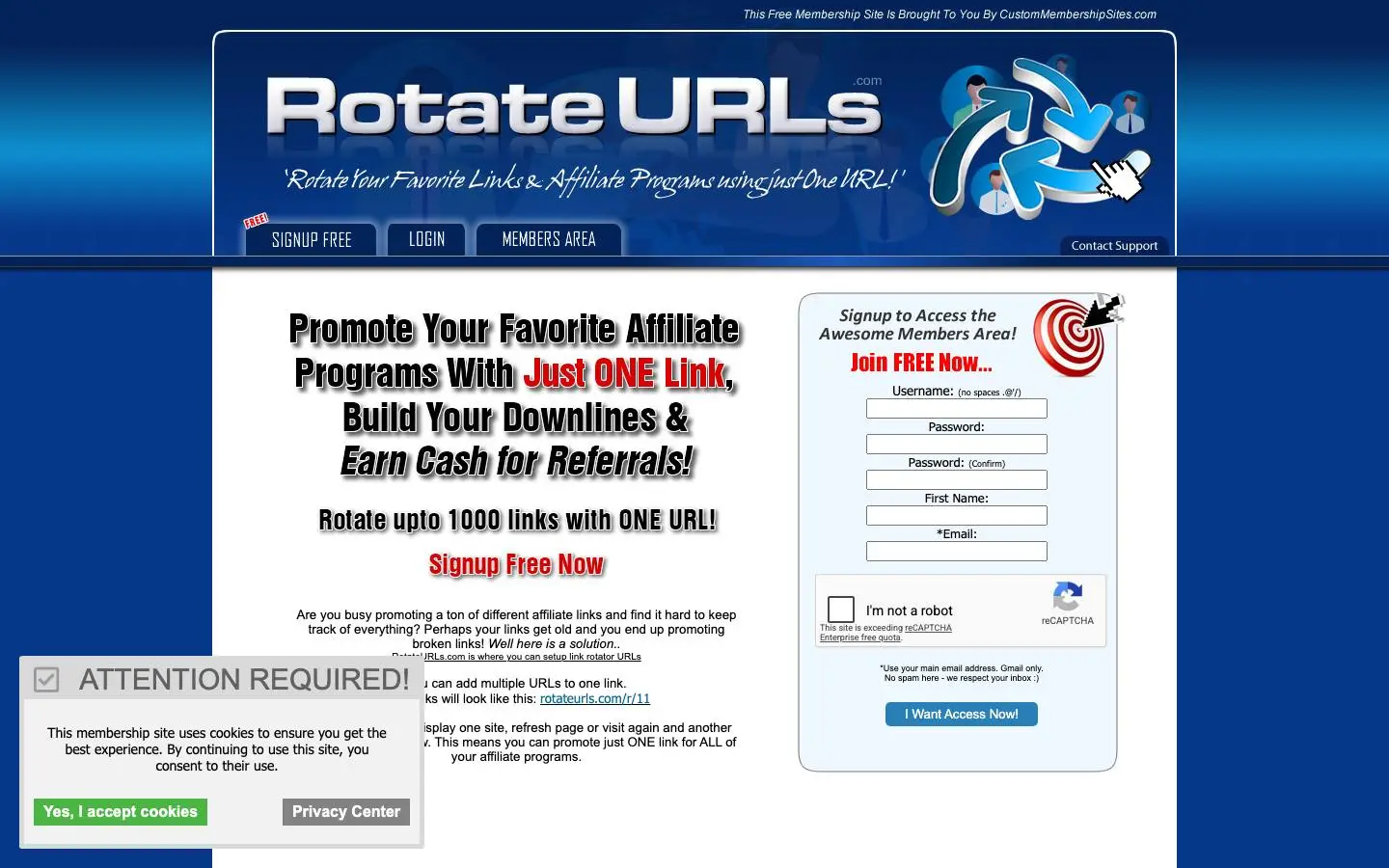 Screenshot of Rotate Links (rotateurls.com)