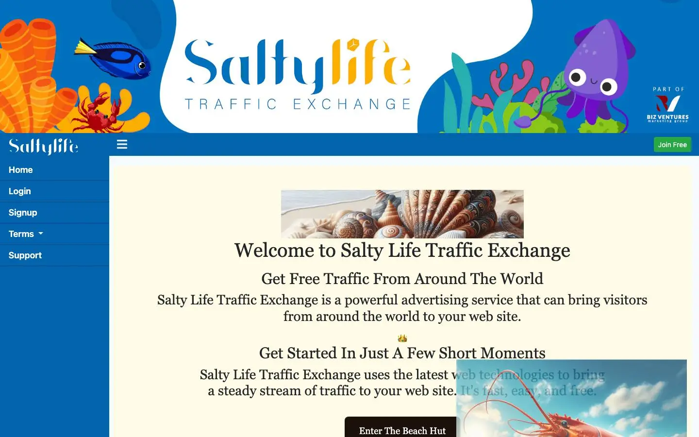 Screenshot of Salty Life Traffic Exchange (salty-life.click)