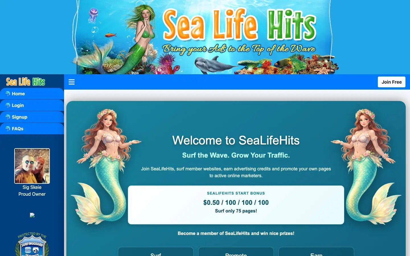 Screenshot of SEALIFEHITS (sealifehits.com)