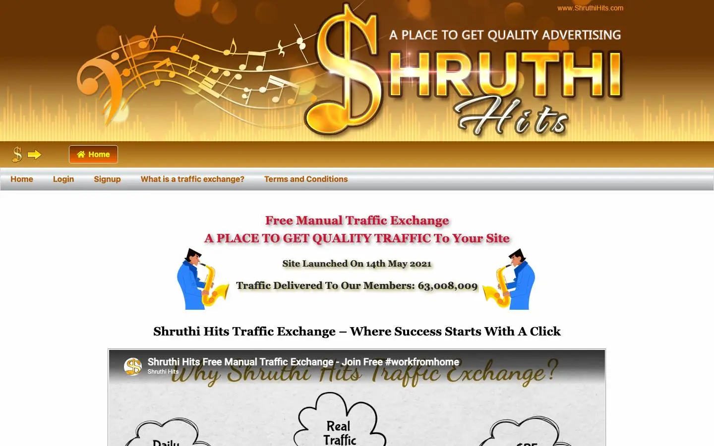 Screenshot of Shruthi Hits Traffic Exchange (shruthihits.com)
