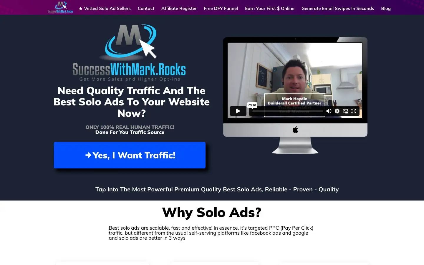 Screenshot of Best Solo Ads For Biz opp (soloads.successwithmark.rocks)
