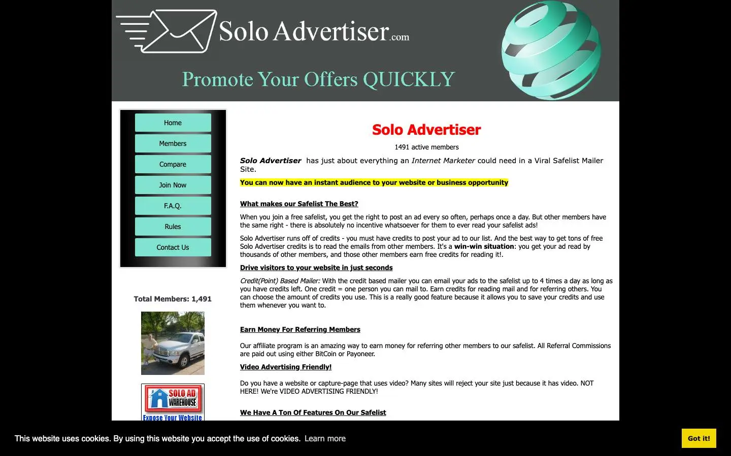 Screenshot of Solo Advertiser (soloadvertiser.com)