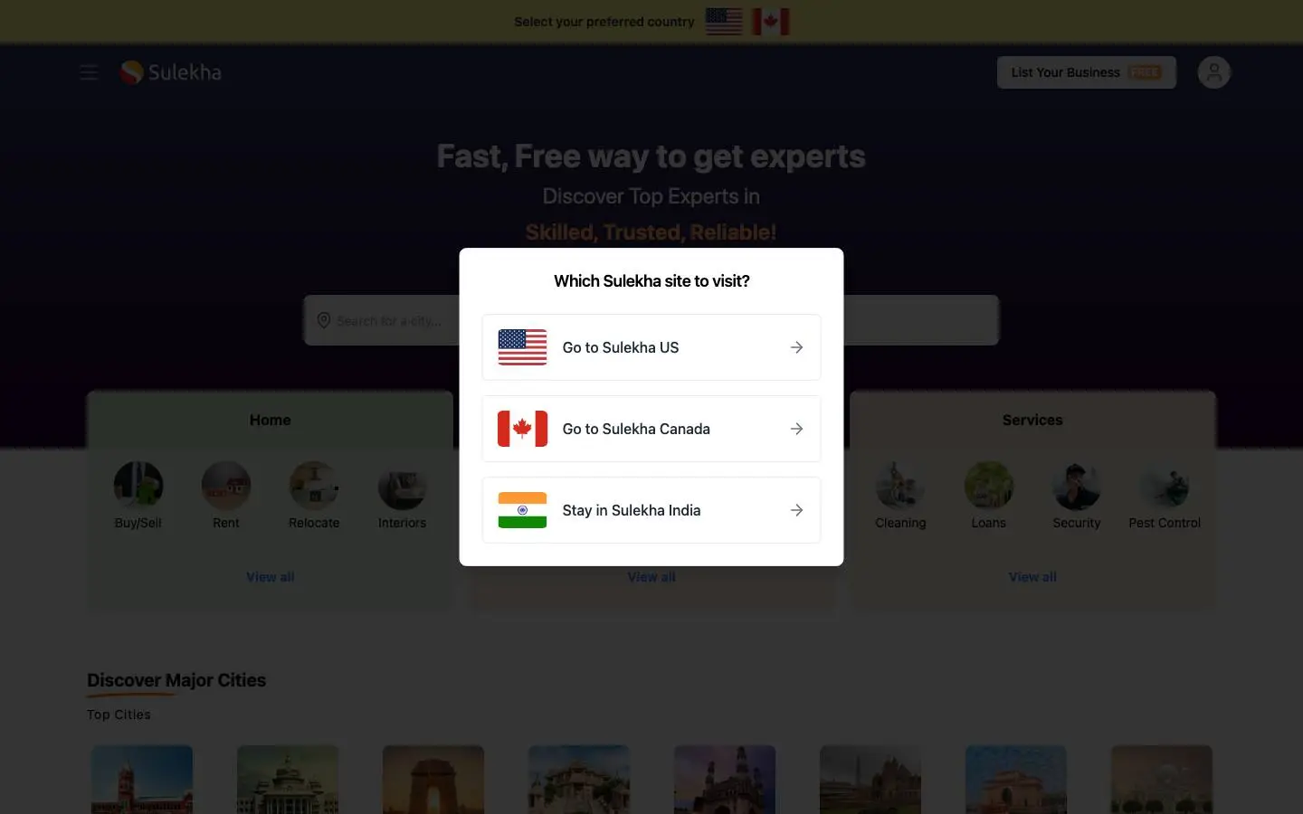 Screenshot of Sulekha (sulekha.com)