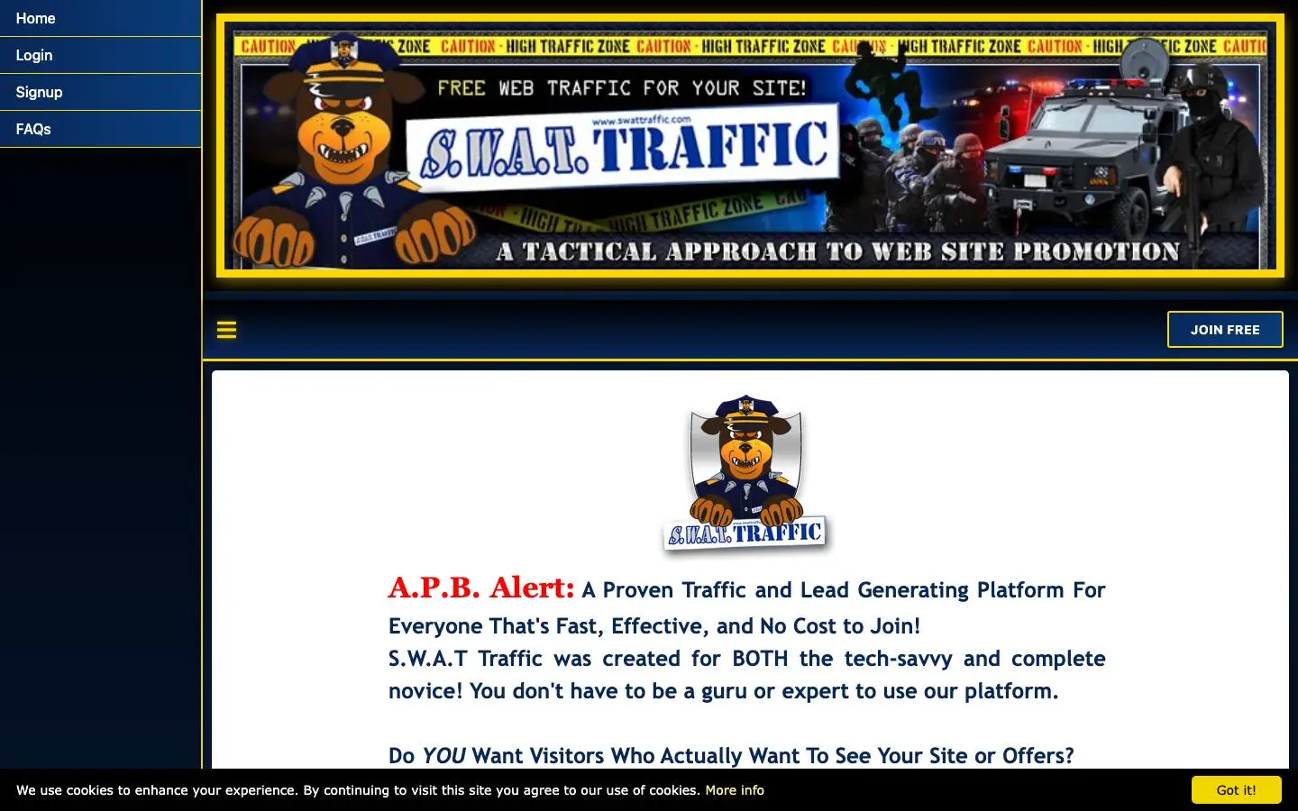 Screenshot of Swat Traffic (swattraffic.com)