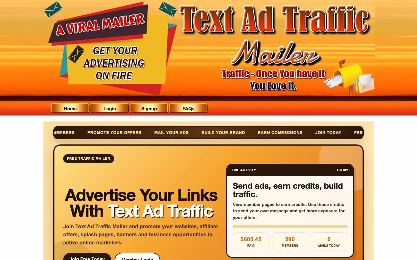 Screenshot of Text Ad Traffic Mailer (textadtraffic.com)