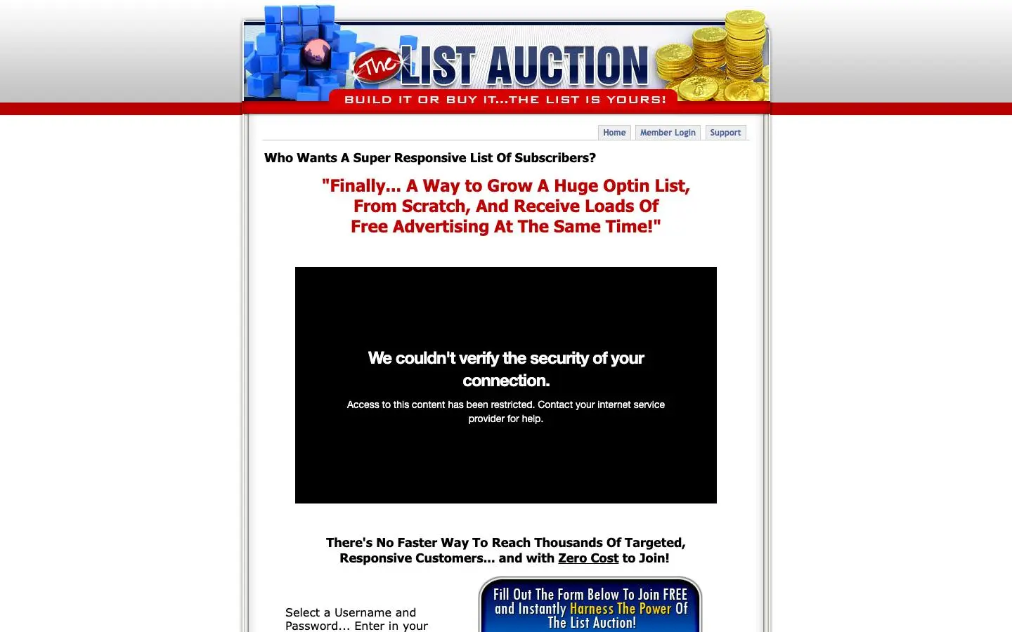 Screenshot of The List Auction (thelistauction.com)