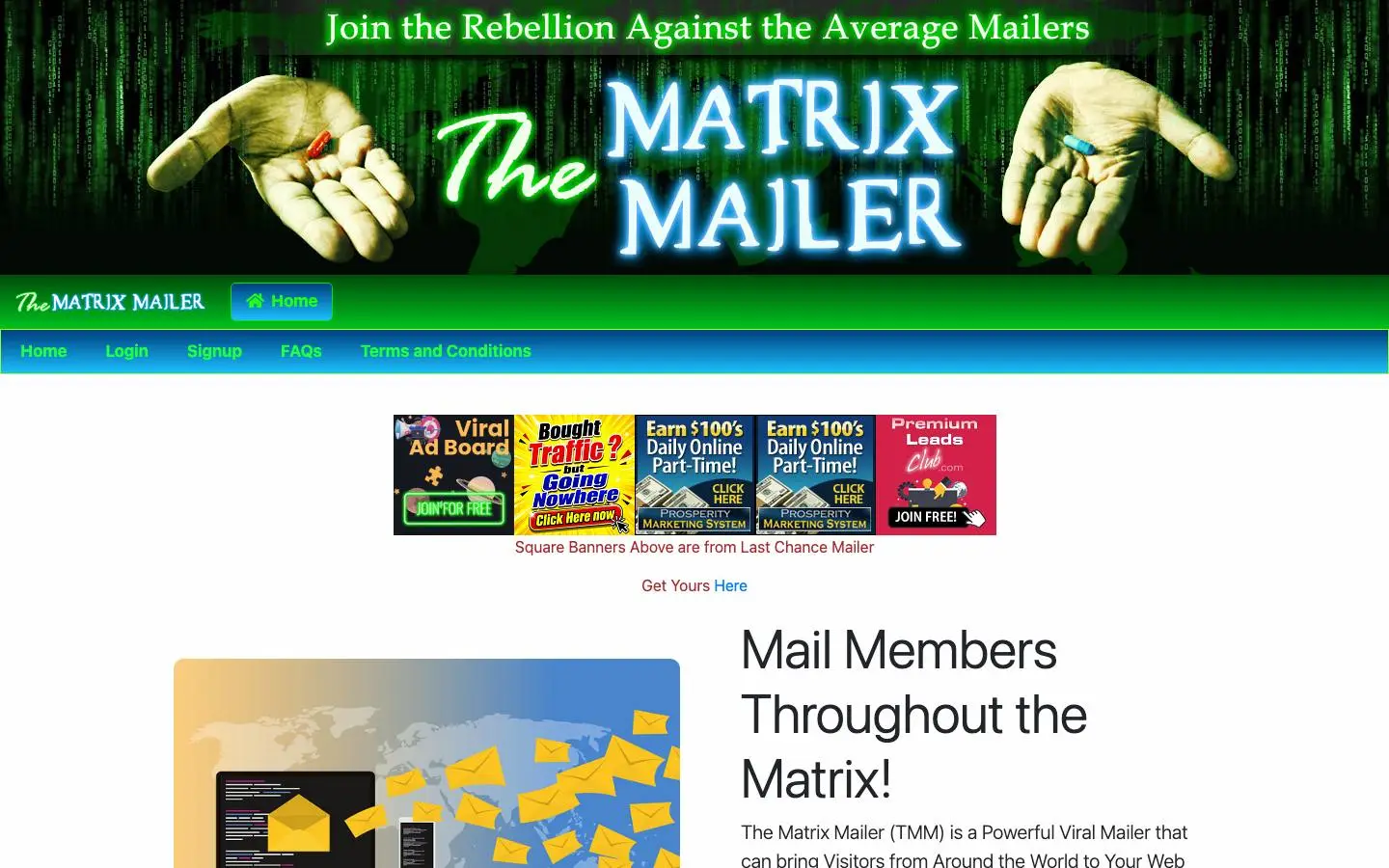 Screenshot of The Matrix Mailer (TMM) (thematrixmailer.com)