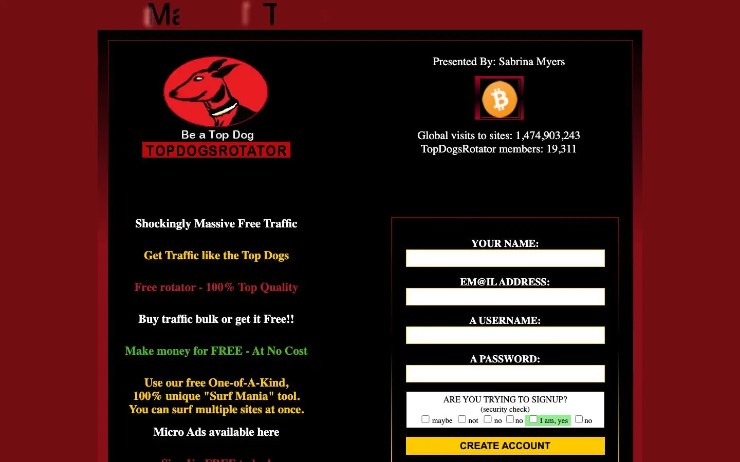 Screenshot of TopDogsRotator Traffic System (topdogsrotator.com)