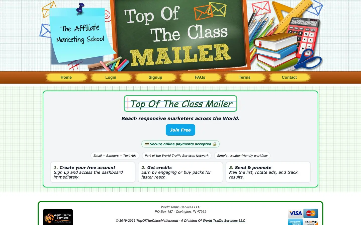Screenshot of Top Of The Class Mailer (topoftheclassmailer.com)