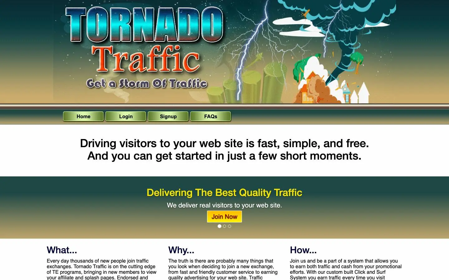 Screenshot of Tornado Traffic (tornadotraffic.info)