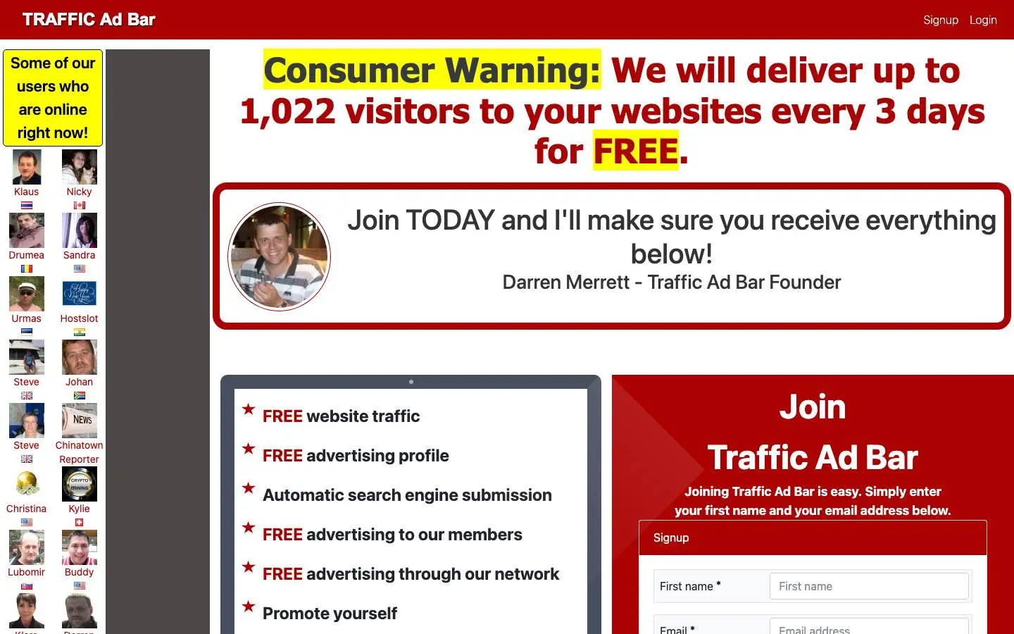 Screenshot of Free Traffic Exchange (trafficadbar.com)