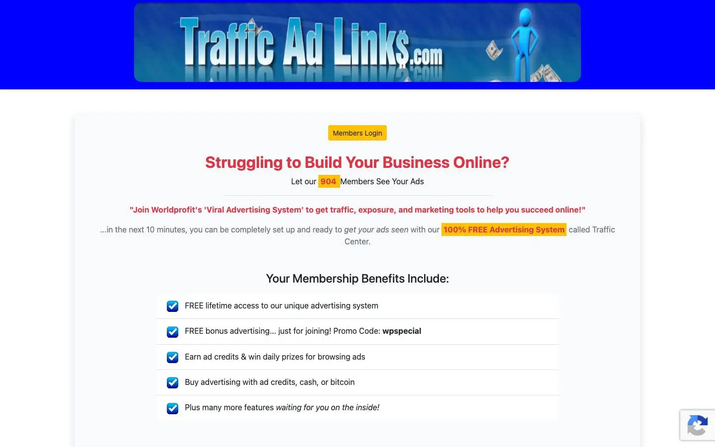 Screenshot of Traffic Ad Links Free Traffic Exchange (trafficadlinks.com)