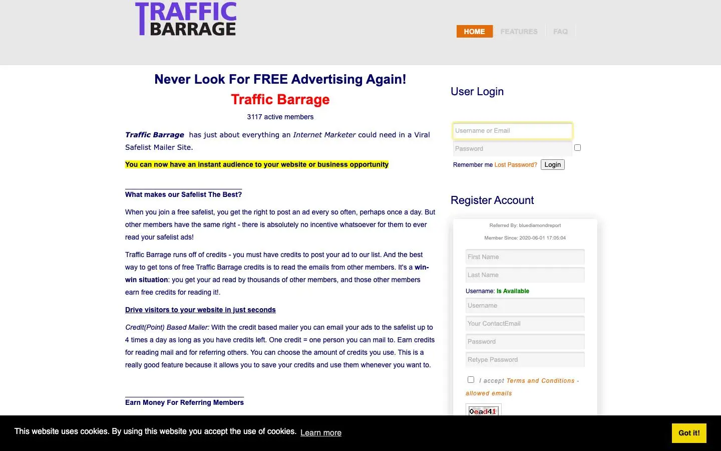 Screenshot of Traffic Barrage (trafficbarrage.com)