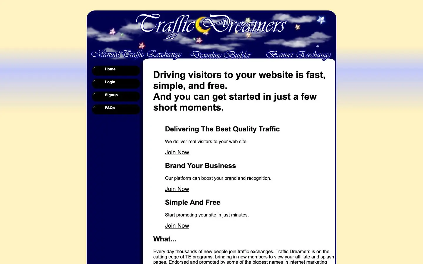 Screenshot of Traffic Dreamers (trafficdreamers.com)