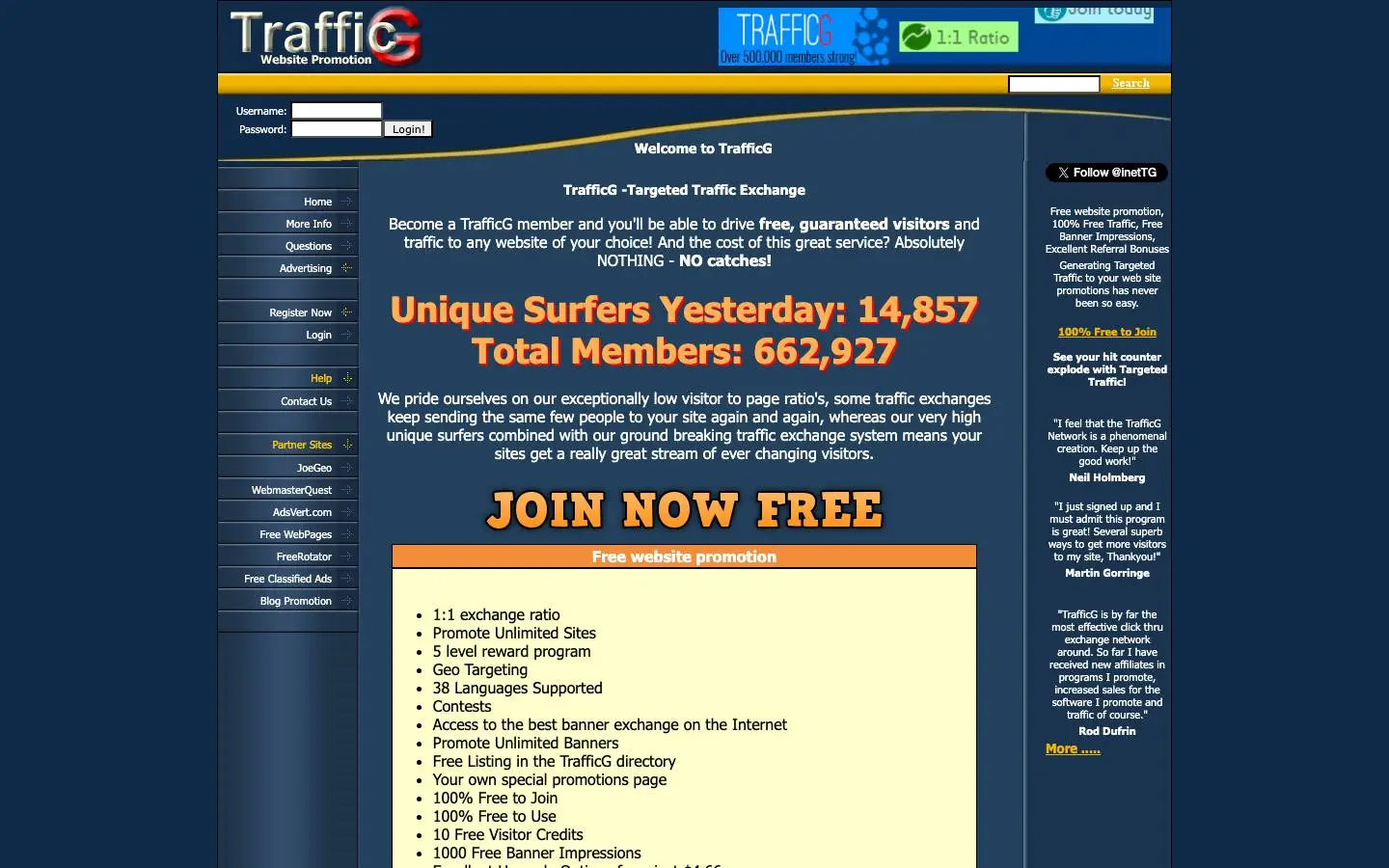 Screenshot of TrafficG (trafficg.com)