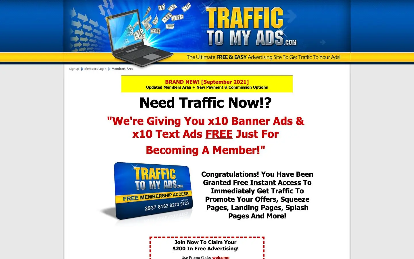 Screenshot of TrafficToMyAds (traffictomyads.com)