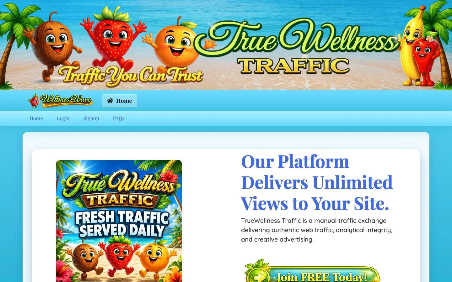 Screenshot of TrueWellness Traffic (truewellnesstraffic.com)