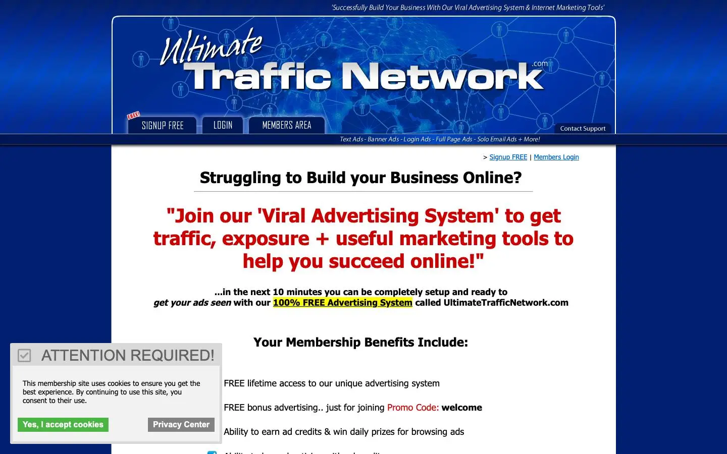 Screenshot of UltimateTrafficNetwork (ultimatetrafficnetwork.com)