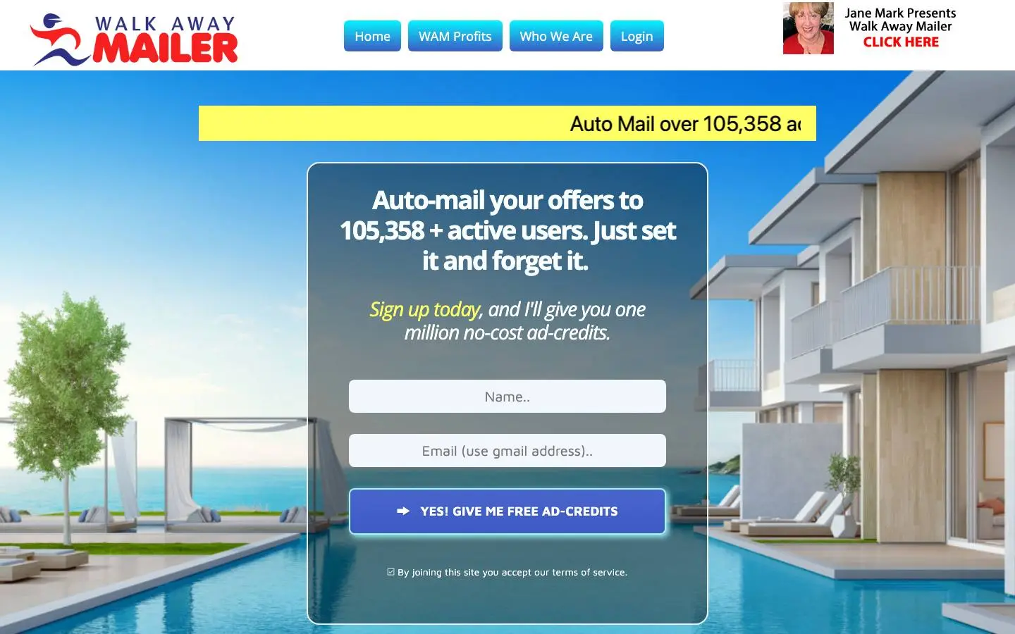 Screenshot of Walk Away Mailer (walkawaymailer.com)