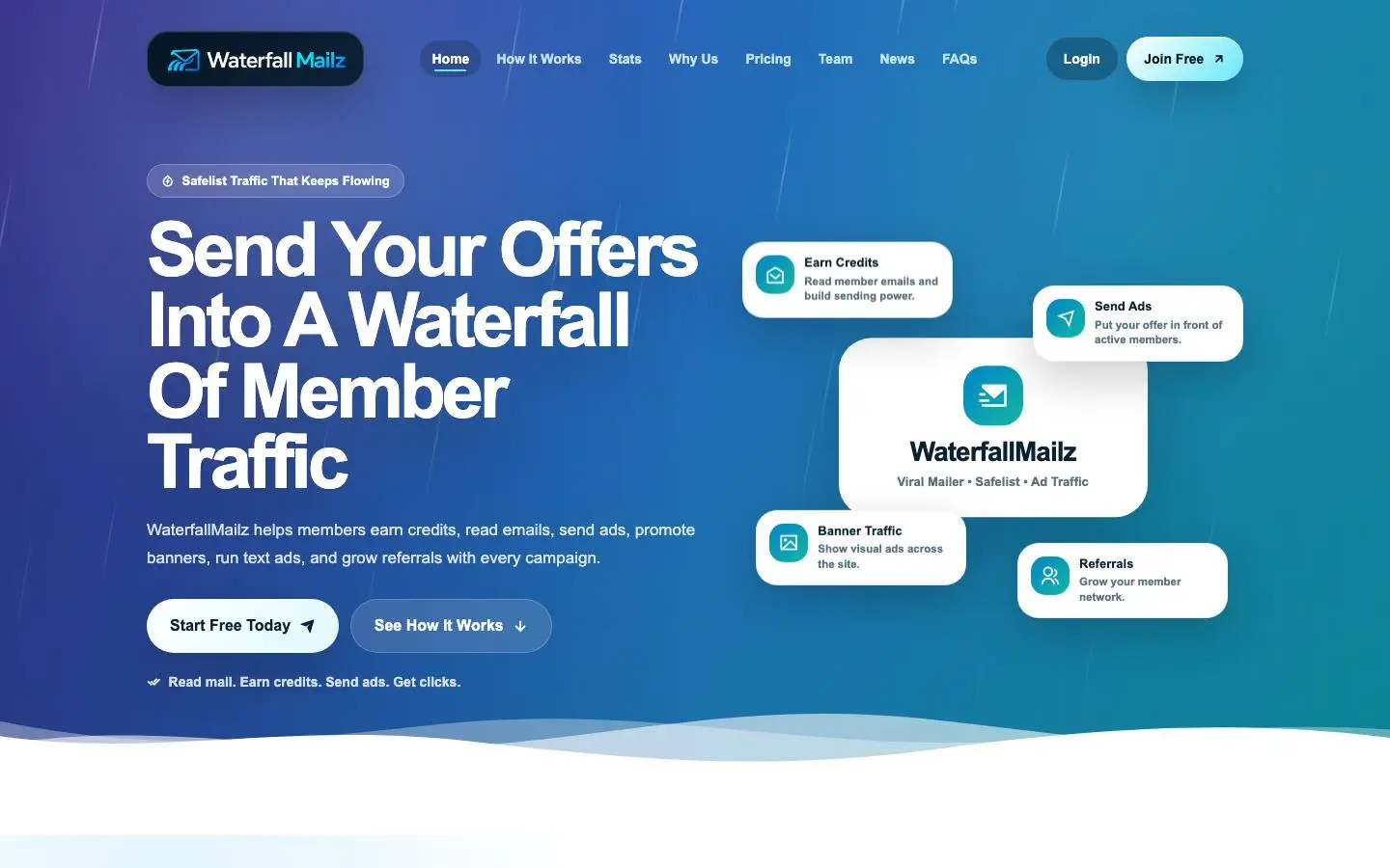 Screenshot of Waterfall Mailz (waterfallmailz.com)
