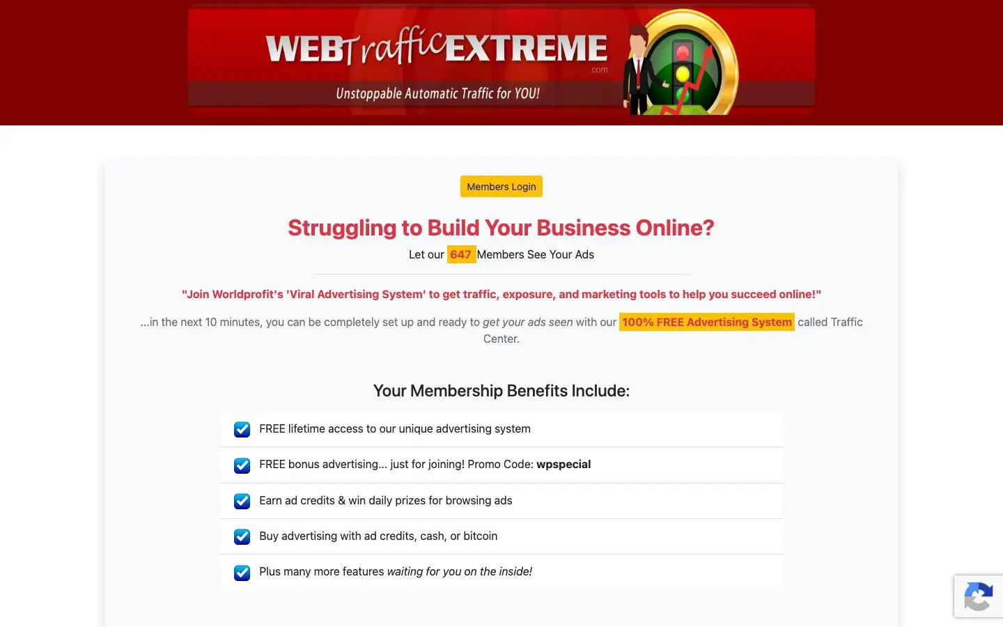 Screenshot of Webtrafficextreme (webtrafficextreme.com)
