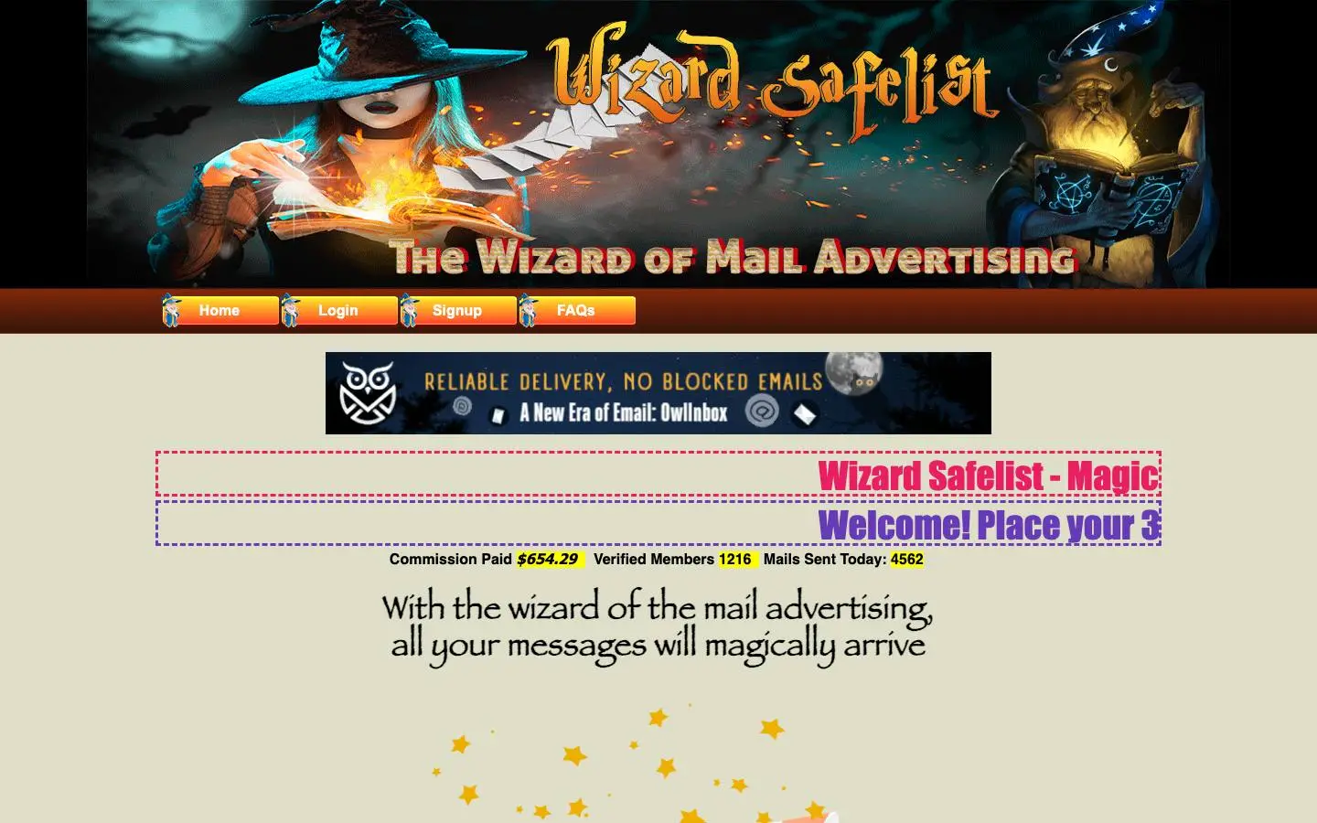 Screenshot of Wizard Safelist (wizardsafelist.com)