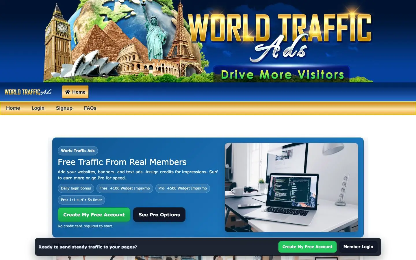 Screenshot of World Traffic Ads (worldtrafficads.com)