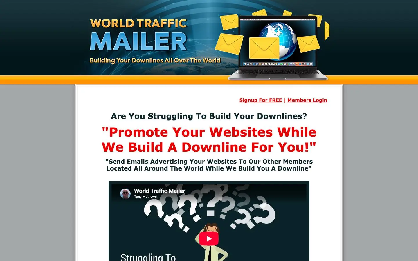 Screenshot of World Traffic Mailer (worldtrafficmailer.com)