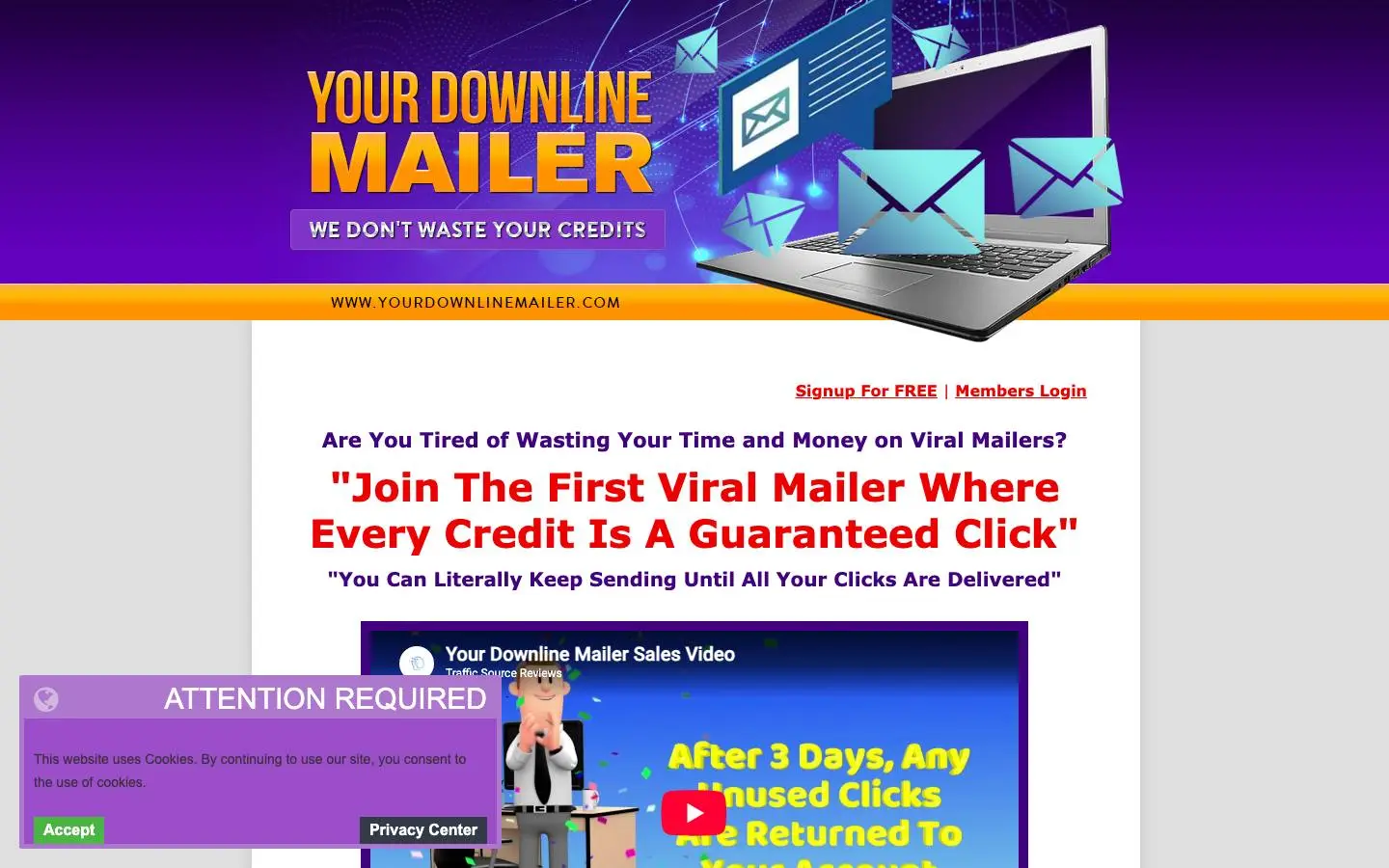 Screenshot of Your Downline Mailer (yourdownlinemailer.com)