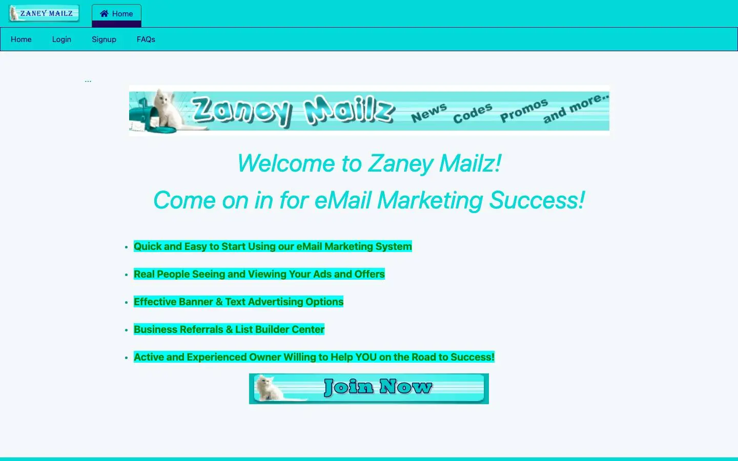 Screenshot of Zaney Mailz (zaneymailz.com)